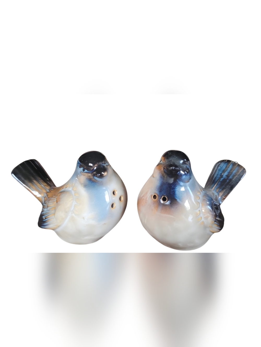 Porcelain Sparrow salt & pepper shakers. Resembles Vintage Goebel sparrows.